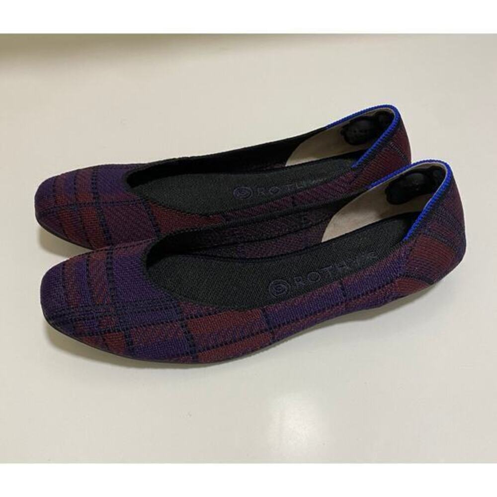 Rothy's The Square Toe Cranberry Plaid‎ Flats Size 10.5